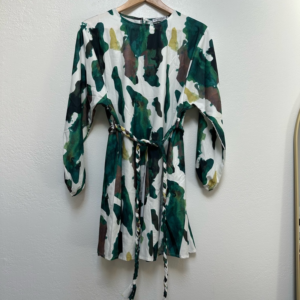 Abstract printed  Long Sleeve Flared Mini Dress
